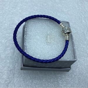 Pandora,”16CM Single Navy Blue Braided Leather  Clasp  “ 16CM/6.29 Inches